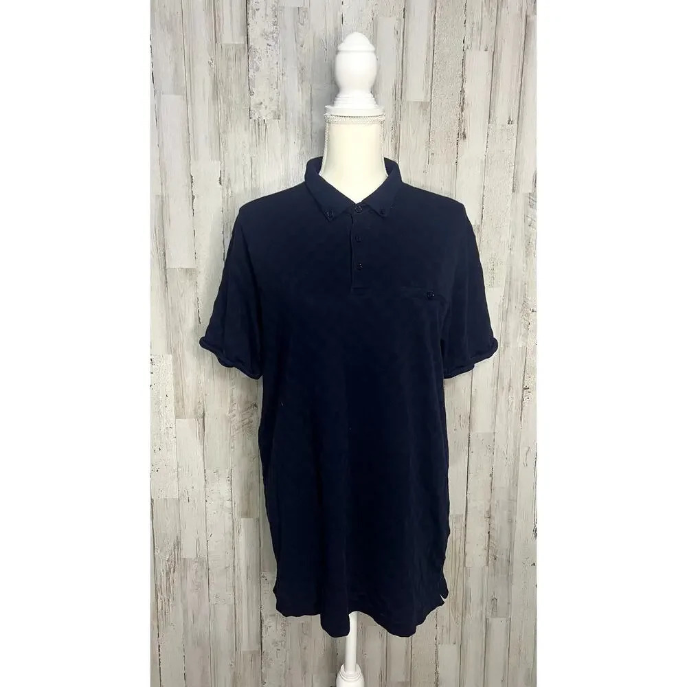 Denim & Flower Men's Size Large Casual Navy Textured Polo Shirt‎